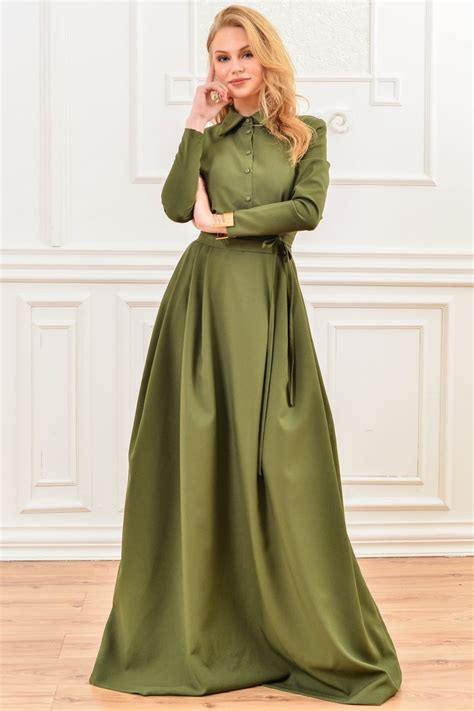 Women Maxi Dress Olive Green Dress Shirt Dress Long Sleeve - Etsy