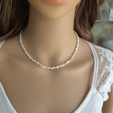 Tiny Freshwater Pearl Choker Necklace Simple Pearl Bridal - Etsy UK