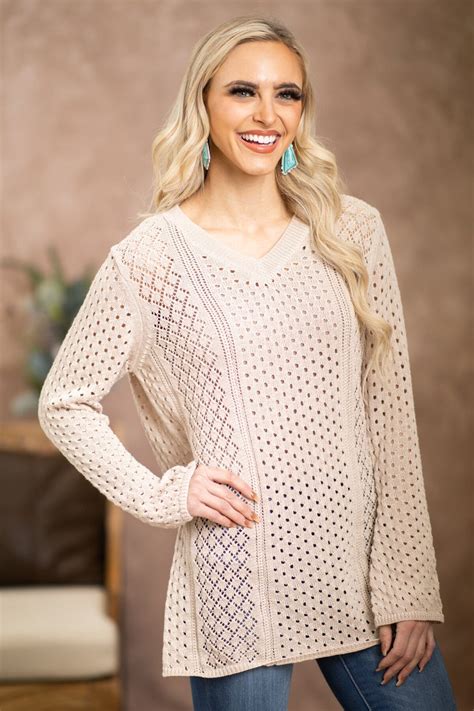 Oatmeal Pointelle Bell Sleeve Sweater · Filly Flair