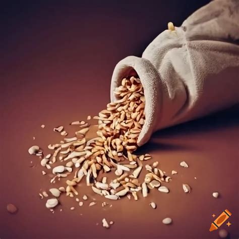 Grains spilling out of a bag onto the floor on Craiyon