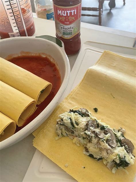 Chicken and spinach lasagne roll ups