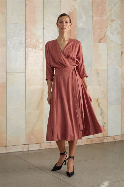Terracotta midi wrap dress CLEO | UNDRESS
