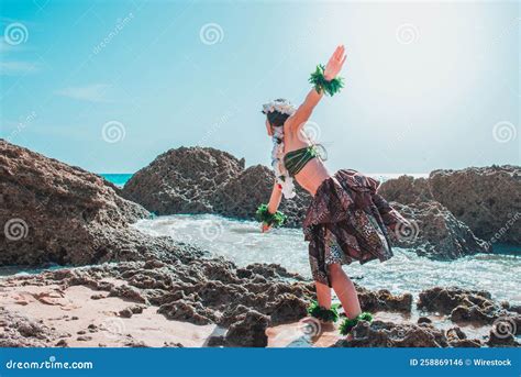 Woman in Bikini Dancing Hawaiian Typical of Tahiti. Stock Photo - Image of bikini, hawaii: 258869146