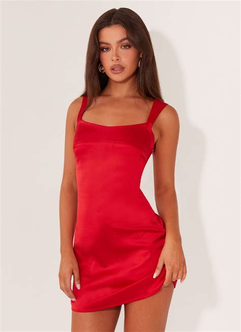 Odette Satin Mini Dress - Red – Peppermayo UK