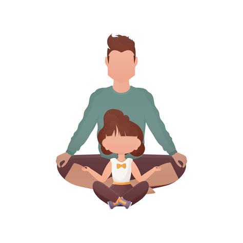 papá con un pequeño hija son sentado haciendo yoga en el loto posición. aislado. dibujos ...