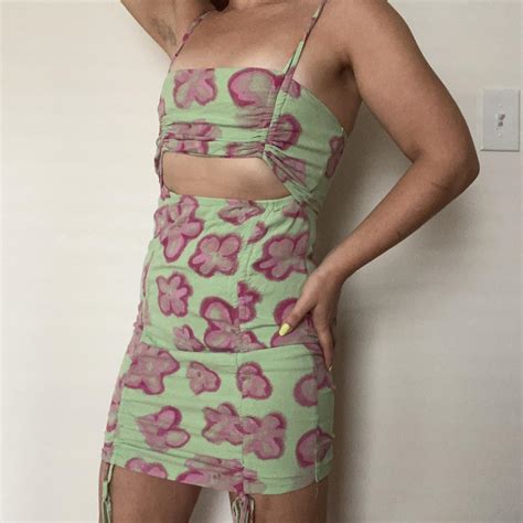 Women's Pink and Green Dress | Depop
