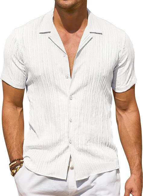 DEMEANOR Linen Shirts for Men Short Sleeve Mens Linen Shirt Textured ...