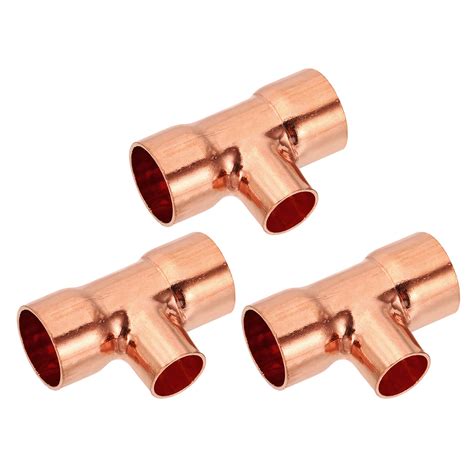 Uxcell 3/4" x 1/2" x 3/4" ID Reducing Tee Copper Fitting, 3pcs Copper ...