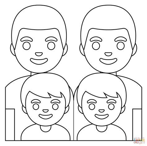 Family Two Men and Two Boys Emoji coloring page | Free Printable ...