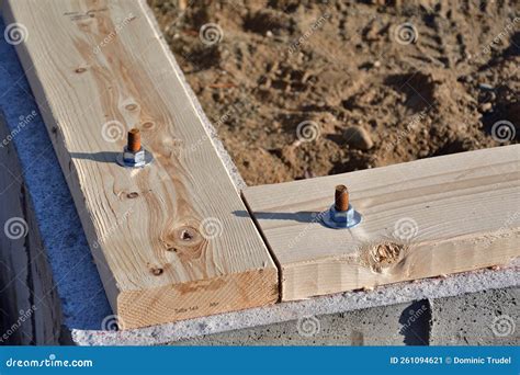 Sill Plate on Concrete Foundation Anchors. Stock Image - Image of sill ...