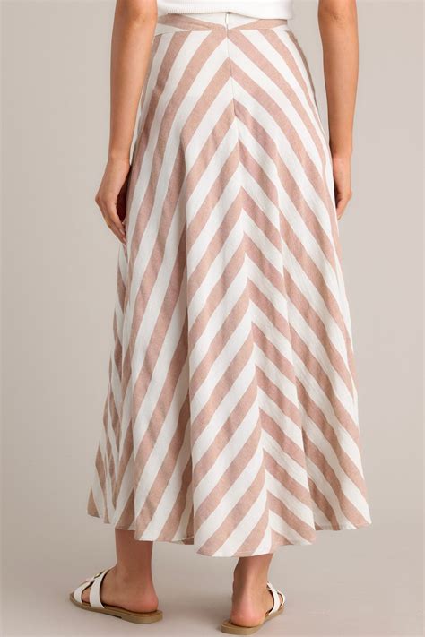 Flowing Brown & White Striped Maxi Skirt - All Skirts | Red Dress