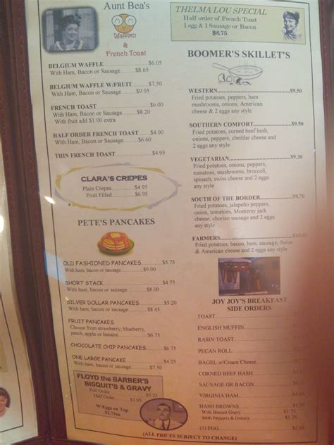 Menu at Mayberry Junction restaurant, Manteno