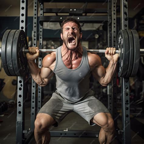 Man lifting heavy weight in gym and doing hard workout | Premium AI ...