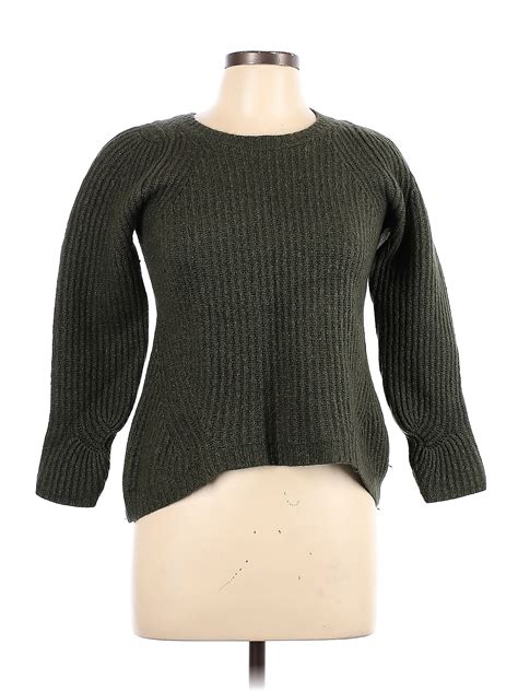 Halston Heritage Color Block Solid Green Wool Pullover Sweater Size L ...