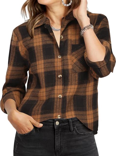 Zeagoo Womens Plaid Shirts Cotton Classic Long Sleeve Button Down ...