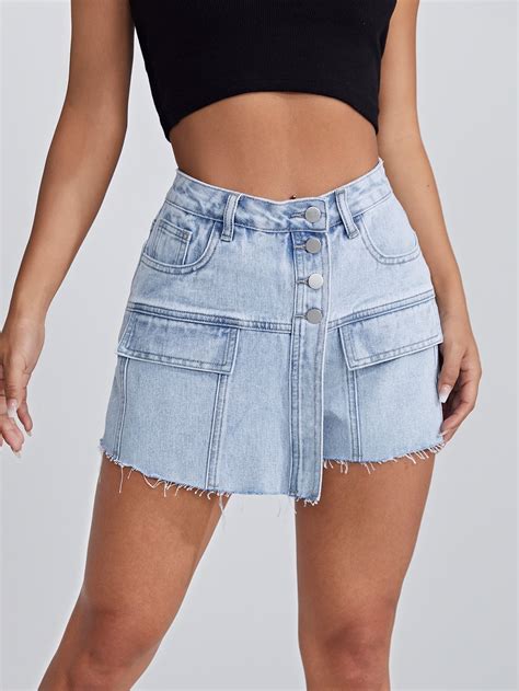 Raw Hem Denim Skort | Denim skirt women, Denim fashion, Classy casual ...