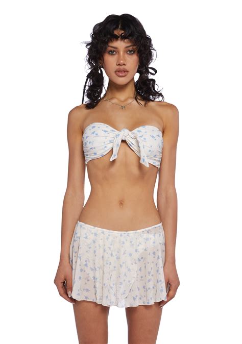 Delia's Floral Bandeau Strapless Bikini Top And Bottoms With Mini Skirt ...