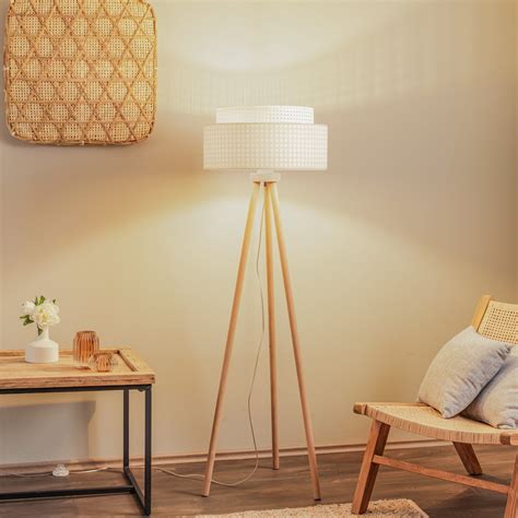 Boho floor lamp, tripod cream white/rattan | Lights.co.uk