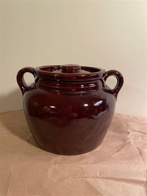 Small Vintage Stoneware Bean Pot Cookie Jar With Lid - Etsy