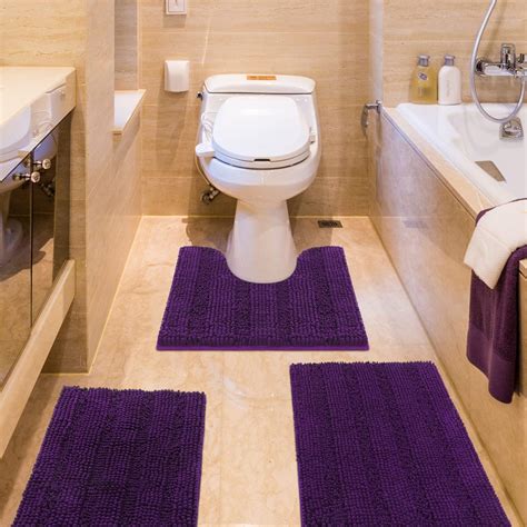 Amazon.com: Striped Eggplant Purple Bathroom Rug Set 3 Pieces Ultra ...