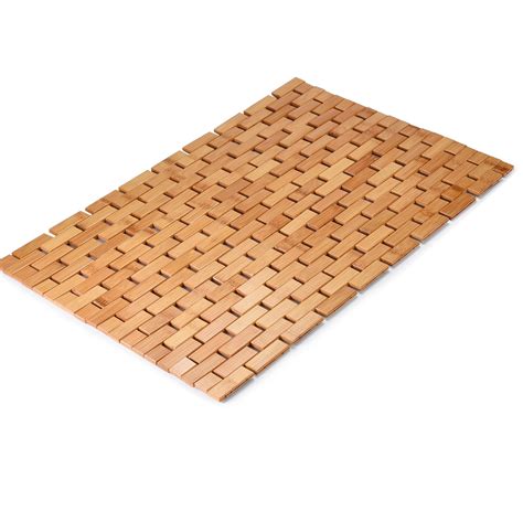 Bamodi Bathroom Bamboo Floor Mat - Wooden Bath Rug - Natural Wood ...