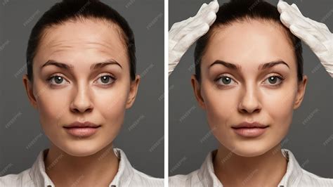Premium Photo | Young caucasian woman with wrinkles on the forehead before and after face lift ...