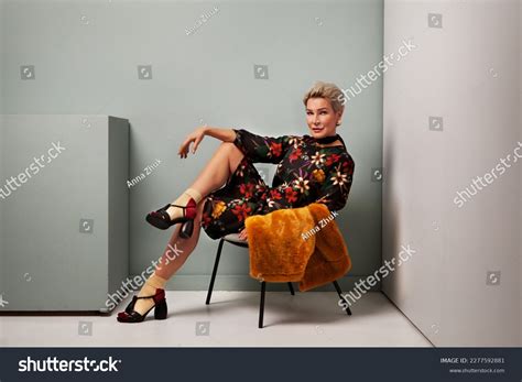 Sexy Mature Woman Fashion Model Sitting Stock Photo 2277592881 ...