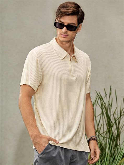 Men Ribbed Knit Polo Shirt | Shirt outfit, Ribbed shirt, Knitwear men