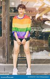 Portrait LGBT Transgender Shemale Or Women Short Hair Happy Smile Asian ...