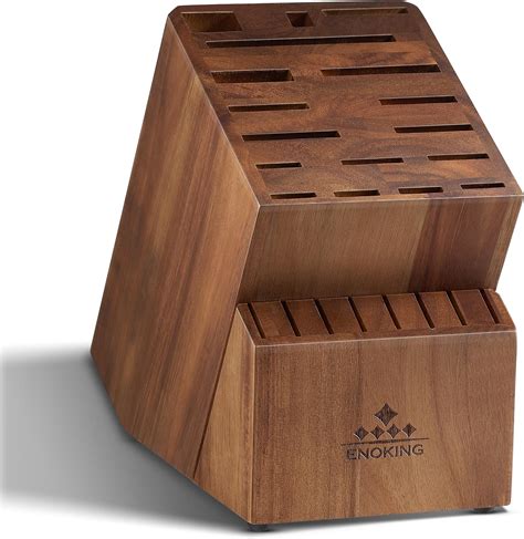 ENOKING Universal Knife Block, 15 Slot Acacia Wood Knife Block Without ...