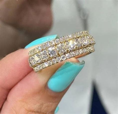 Three Row Diamond Half Eternity Band, 2.35TCW Round Cut Moissanite ...