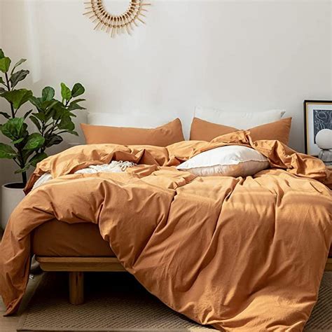 Nayoroom Burnt Orange Duvet Cover Set Queen Size 100% Washed Cotton ...