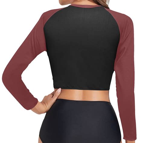 Basset Hound Sugar Skull Black/Burgundy Long Sleeve Bikini Top (Model ...