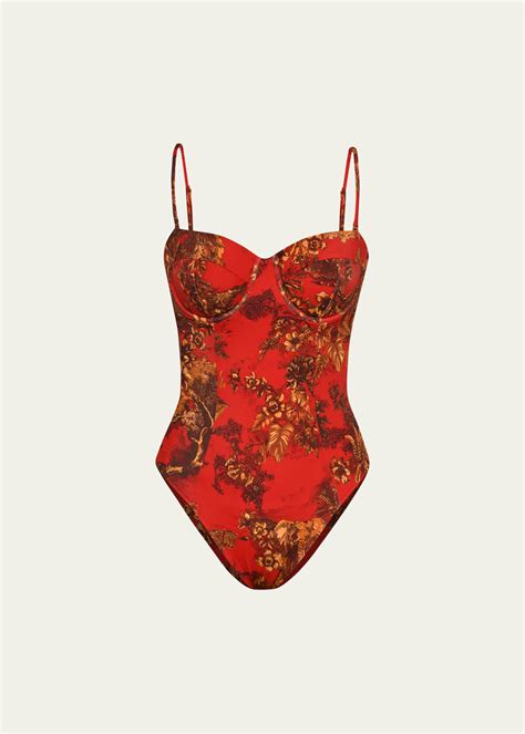 L'Agence Amie Red Jungle Underwire Bandeau One-Piece Swimsuit ...