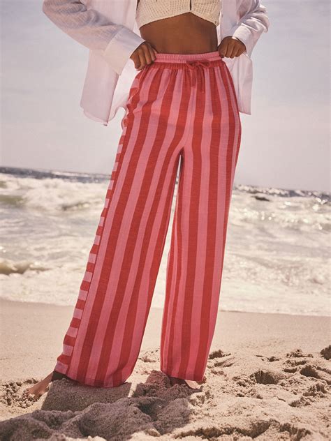 Buy Pink Wide Leg Pull On Striped Trousers from Next Australia