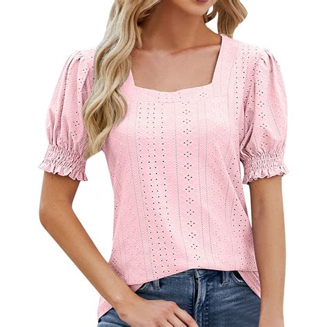 Spring Blouses for Women 2024 trendy,Women Short Sleeve Square Neck ...