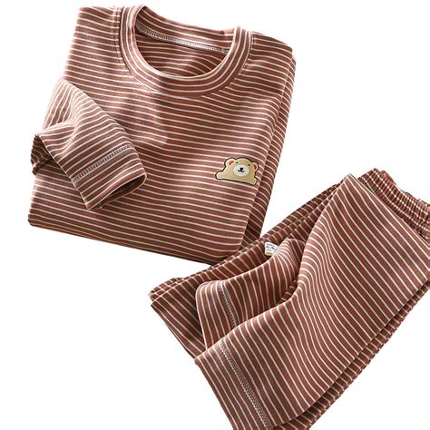 2-Piece Stripe Cotton Thermal Underwear Girls Boys 𝐒nug-Fit Cotton ...