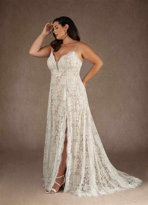 Azazie James Diamond White Nude A-Line V-Neck Lace Dress | Azazie