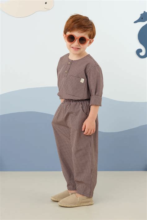 Kareli Pantolon Kahve Pantolon Mioma Kids
