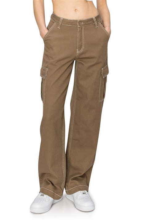 Cali1850 Women’s Straight Leg Cargo Pants Mid Rise Contrast Stitch ...