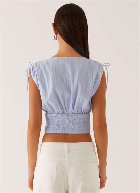 Leni Shirred Top - Pale Blue – Peppermayo
