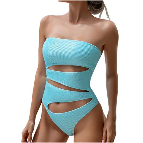 WREESH Womens One Piece Swimsuits Solid Color Swimwear Slim Swimsuit ...