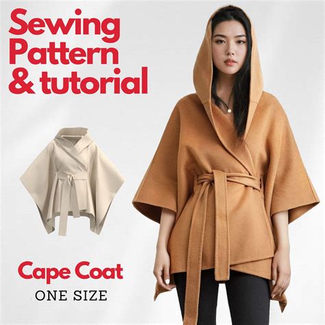 Oversized Hooded Cape Sewing Pattern: Easy DIY Wrap Coat (PDF) | Cape ...