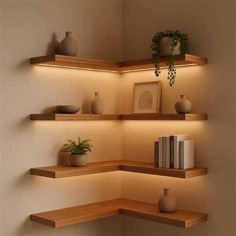 Custom Corner Floating Shelf Design | Modern Wall Storage & Digital ...