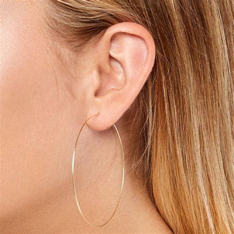 Very Huge 14 Kt Gold Hoops Earrings, Big Wire Hoops Earrings, Earrings ...