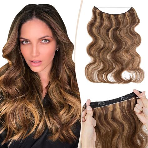 Amazon.com : Benehair Halo Hair Extensions Real Human Hair 16 Inch ...