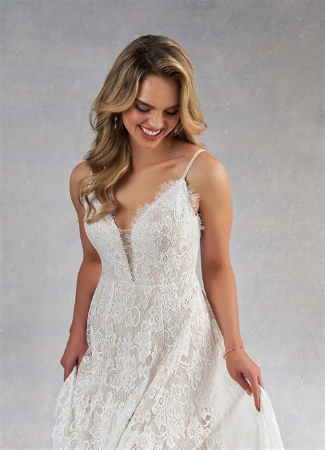 Azazie James Diamond White Nude A-Line V-Neck Lace Dress | Azazie