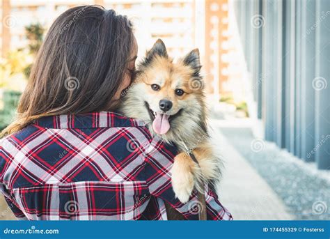 Woman Kissing Dog with Copy Space for Textv Stock Image - Image of ...