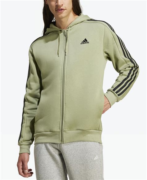 adidas Essentials 3-stripes Regular-fit Full-zip Fleece Hoodie in Green ...