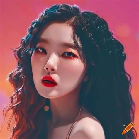 Irene of red velvet with black curly hair on Craiyon